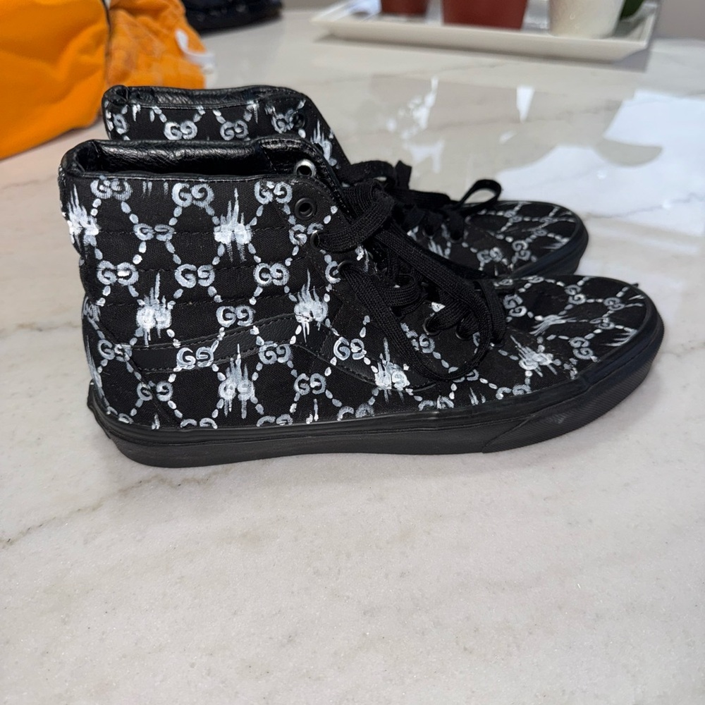 Vans Black and White High-Top Sneakers with Monogram Design - Picture 1 of 4